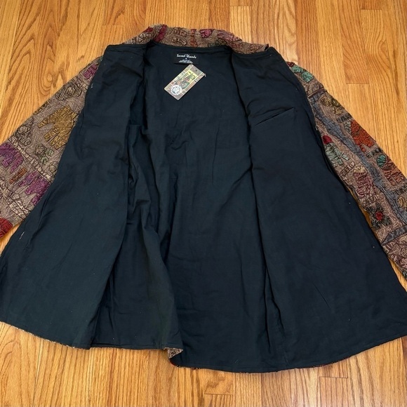 SACRED THREADS Cotton Embroidered Jacket Boho Artsy Animals Elephants Giraffes M - Picture 10 of 16